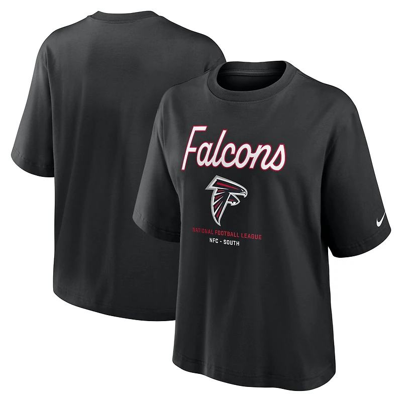T-shirt Nike noir Atlanta Falcons Essential Script pour femme, coupe décontractée