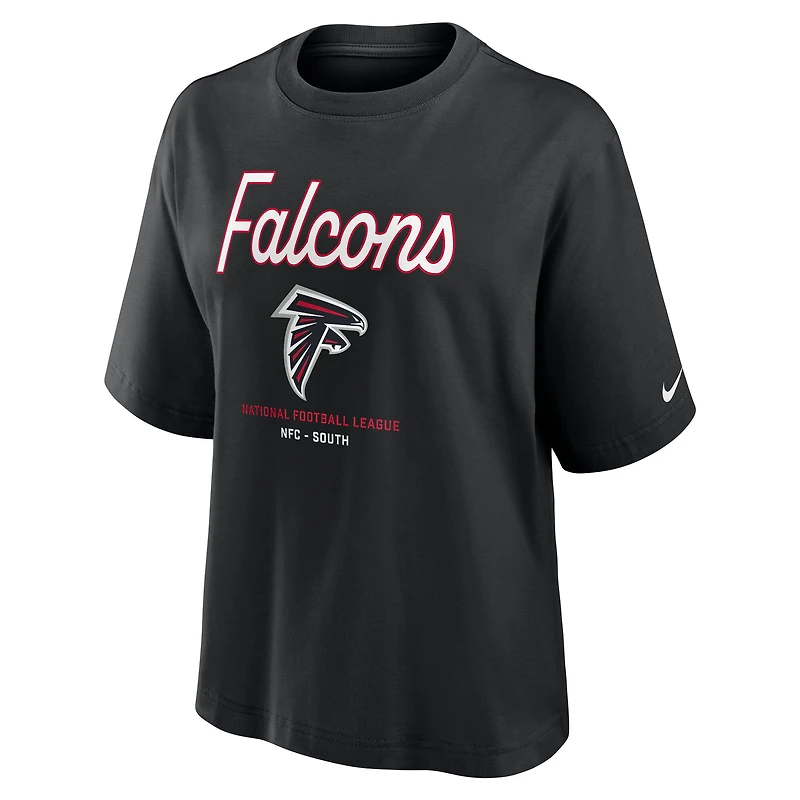 T-shirt Nike noir Atlanta Falcons Essential Script pour femme, coupe décontractée