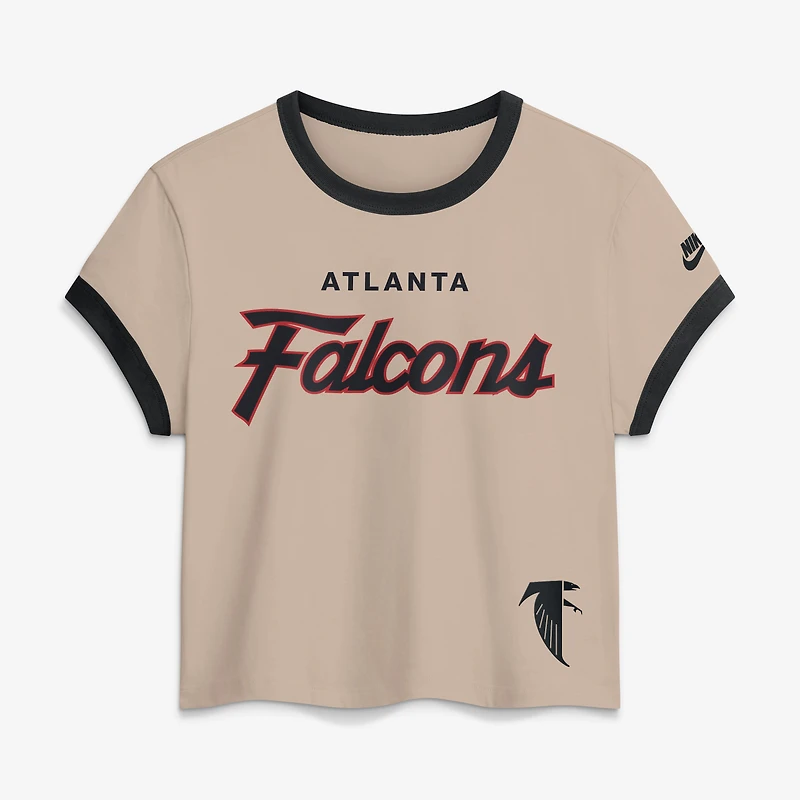 T-shirt court Nike Atlanta Falcons Rewind Ringer Mod couleur crème pour femme