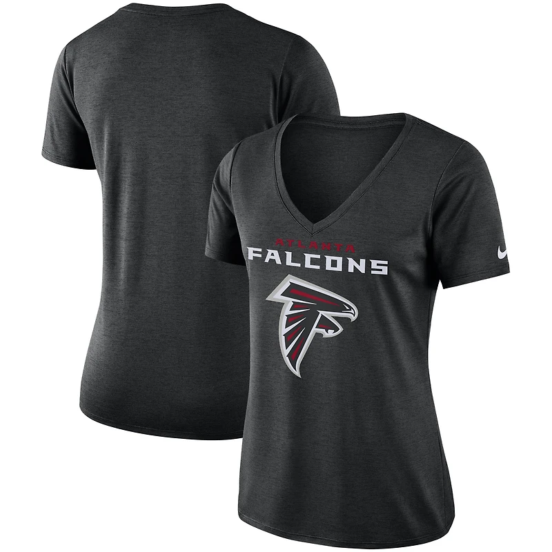 T-shirt à col en V pour femme Nike Atlanta Falcons Performance noir chiné
