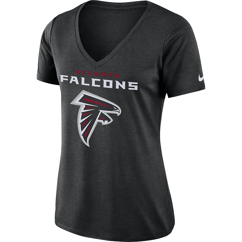 T-shirt à col en V pour femme Nike Atlanta Falcons Performance noir chiné