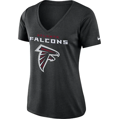 T-shirt à col en V pour femme Nike Atlanta Falcons Performance noir chiné