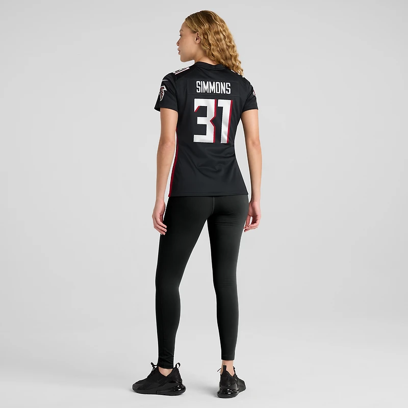 Maillot de match Nike Justin Simmons noir pour femme des Falcons d'Atlanta
