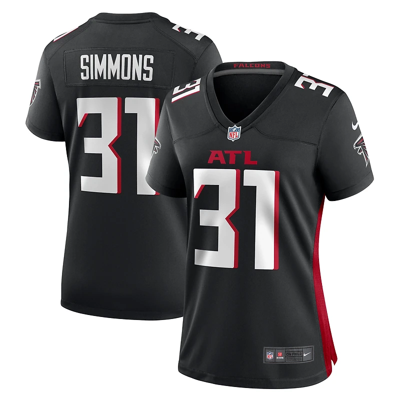 Maillot de match Nike Justin Simmons noir pour femme des Falcons d'Atlanta