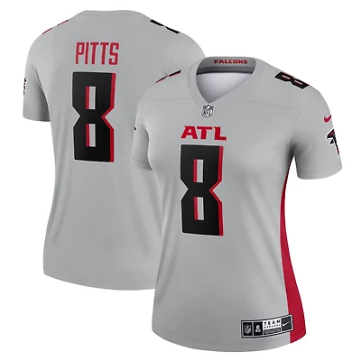 Haut Nike Kyle Pitts Sr. gris pour femme, joueur de performance des Falcons d'Atlanta, légende inversée