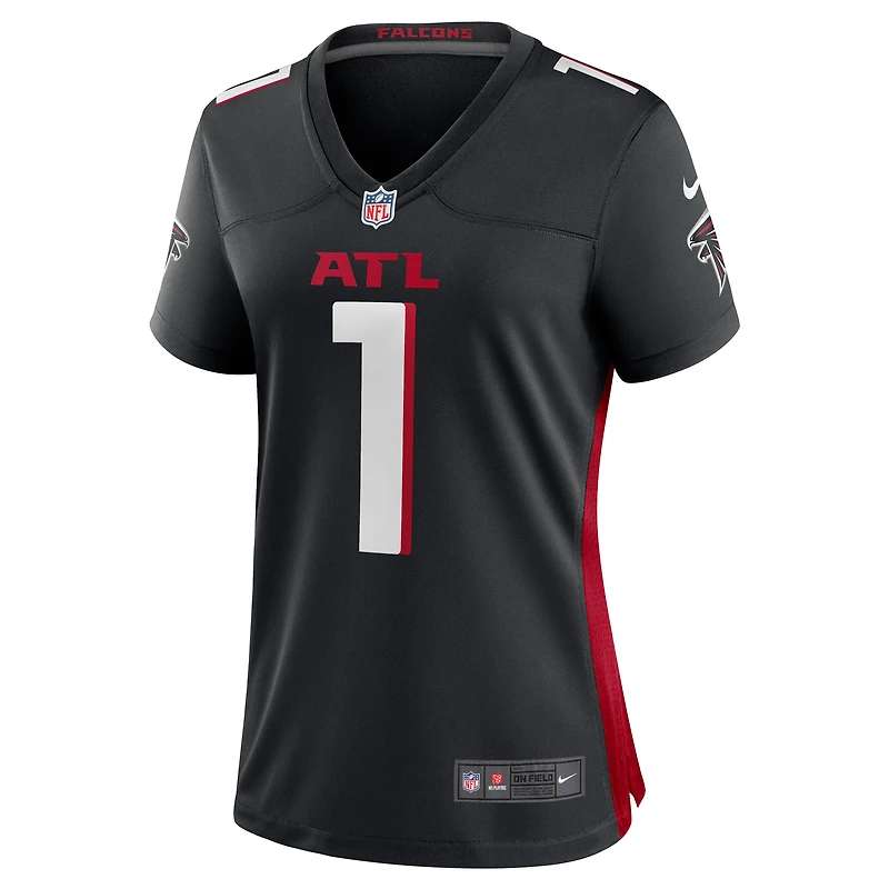 Maillot de match des Falcons d'Atlanta Nike numéro 1 Bride pour femme, noir