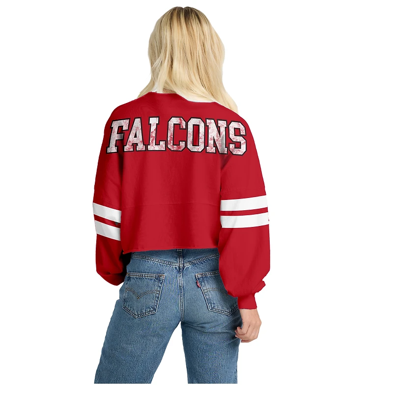 T-shirt à manches longues rayé oversize et court Spirit Jersey rouge des Falcons d'Atlanta pour femmes