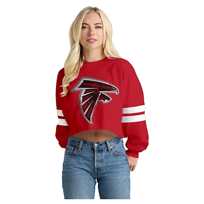 T-shirt à manches longues rayé oversize et court Spirit Jersey rouge des Falcons d'Atlanta pour femmes
