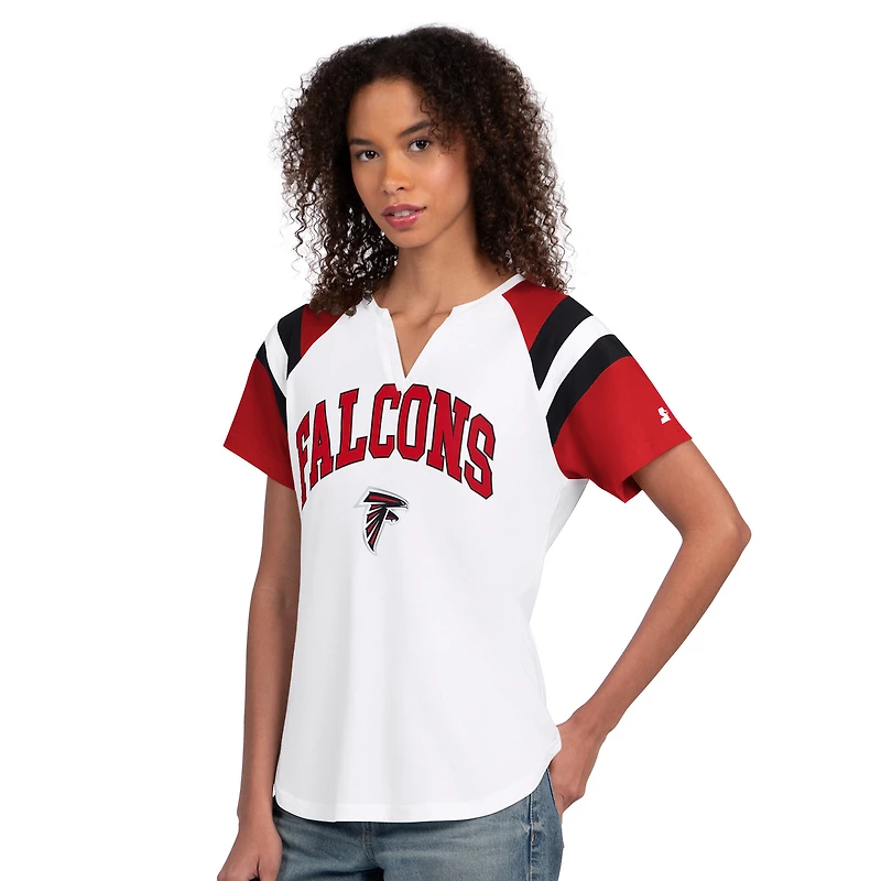 T-shirt à col cranté Starter blanc pour femmes, Atlanta Falcons Game On