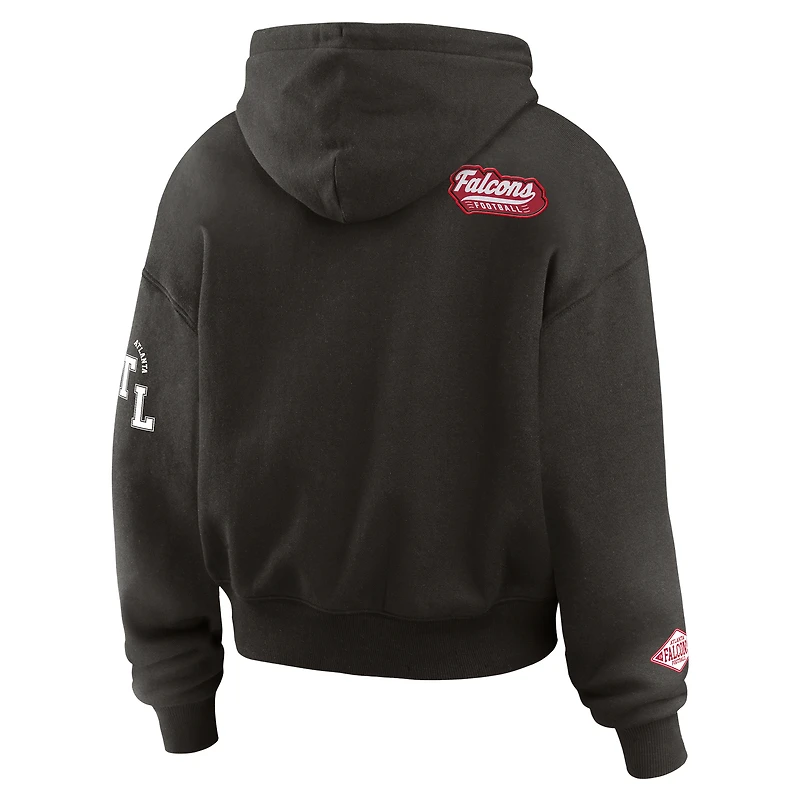 Women's WEAR by Erin Andrews Black Atlanta Falcons Patch Quarter-Zip Pullover Hoodie
