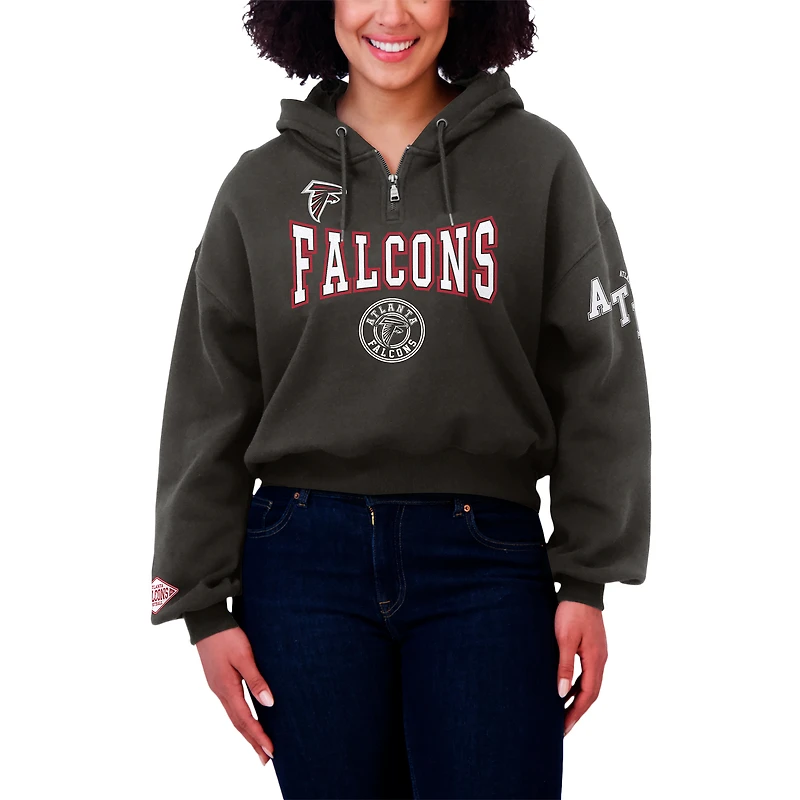 Women's WEAR by Erin Andrews Black Atlanta Falcons Patch Quarter-Zip Pullover Hoodie