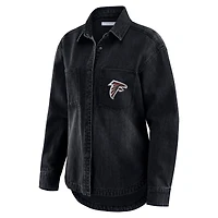Women's WEAR by Erin Andrews Black Atlanta Falcons Washed Oversized Denim Full-Snap Shacket