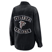 Women's WEAR by Erin Andrews Black Atlanta Falcons Washed Oversized Denim Full-Snap Shacket
