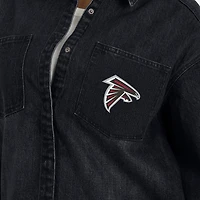 Women's WEAR by Erin Andrews Black Atlanta Falcons Washed Oversized Denim Full-Snap Shacket