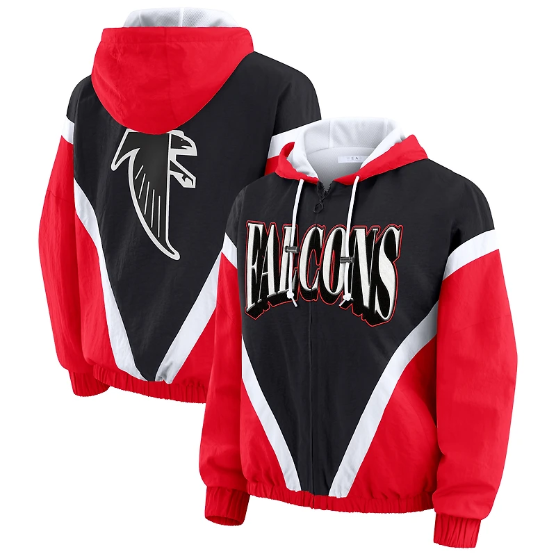 Women's WEAR by Erin Andrews Red/Black Atlanta Falcons Retro Crinkle Full-Zip Hoodie Windbreaker