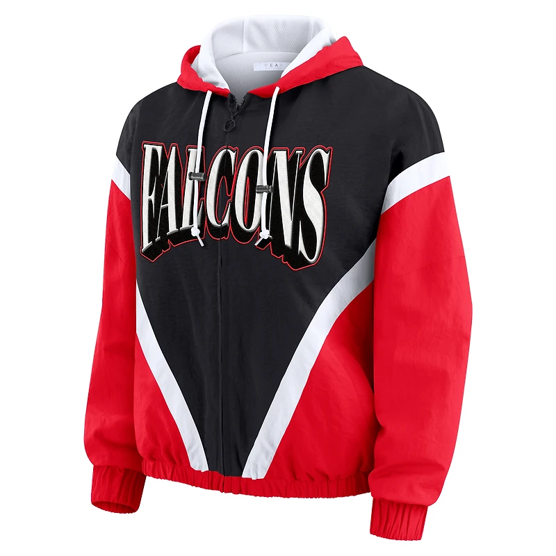 Women's WEAR by Erin Andrews Red/Black Atlanta Falcons Retro Crinkle Full-Zip Hoodie Windbreaker