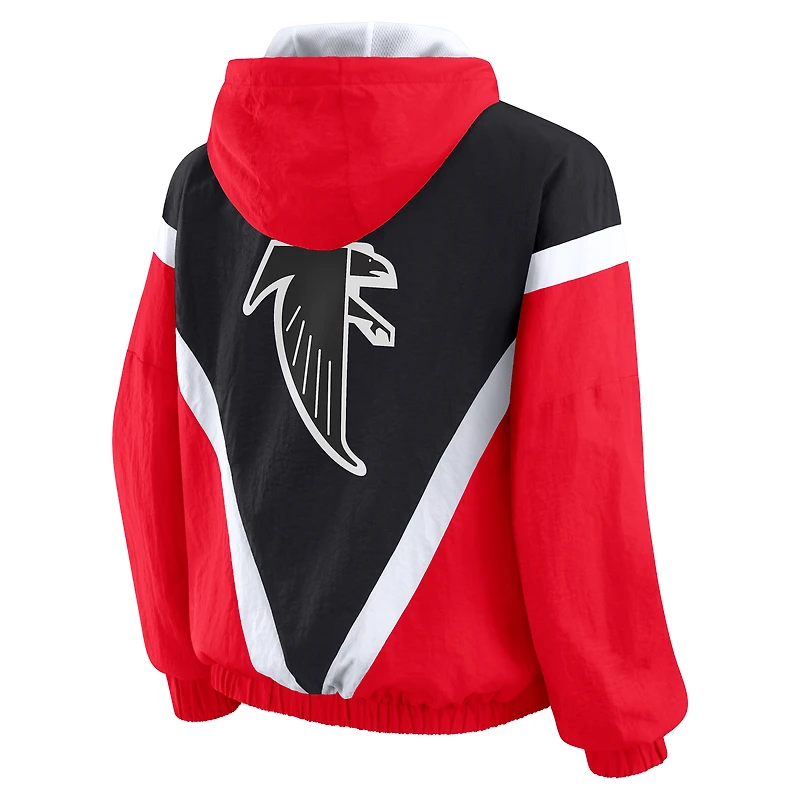 Women's WEAR by Erin Andrews Red/Black Atlanta Falcons Retro Crinkle Full-Zip Hoodie Windbreaker