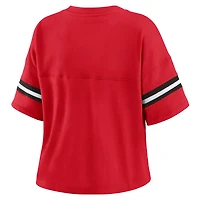 T-shirt court à col en V et blocs de couleurs rouge pour femme WEAR by Erin Andrews des Falcons d'Atlanta