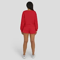 Women's WEAR by Erin Andrews Red Atlanta Falcons Heavy Rugby Jersey Long Sleeve T-Shirt & Shorts Lounge Set