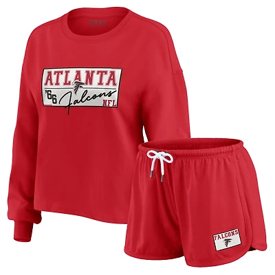 Ensemble de détente pour femme WEAR by Erin Andrews, t-shirt à manches longues et short en jersey rugby épais rouge des Falcons d'Atlanta