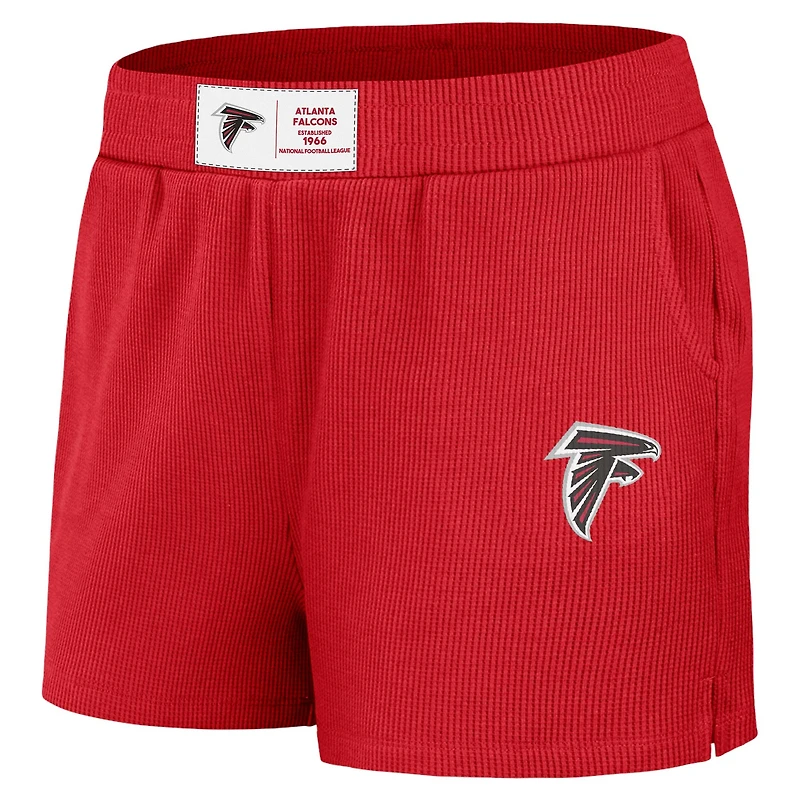 Women's WEAR by Erin Andrews Red Atlanta Falcons Waffle Knit Long Sleeve T-Shirt & Shorts Lounge Set