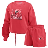 Ensemble de détente pour femme WEAR by Erin Andrews composé d'un t-shirt à manches longues et short en molleton délavé rouge des Falcons d'Atlanta