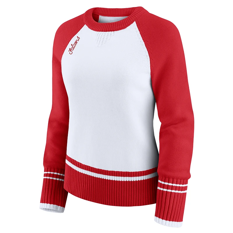Women's WEAR by Erin Andrews White/Red Atlanta Falcons Colorblock Raglan Sweater
