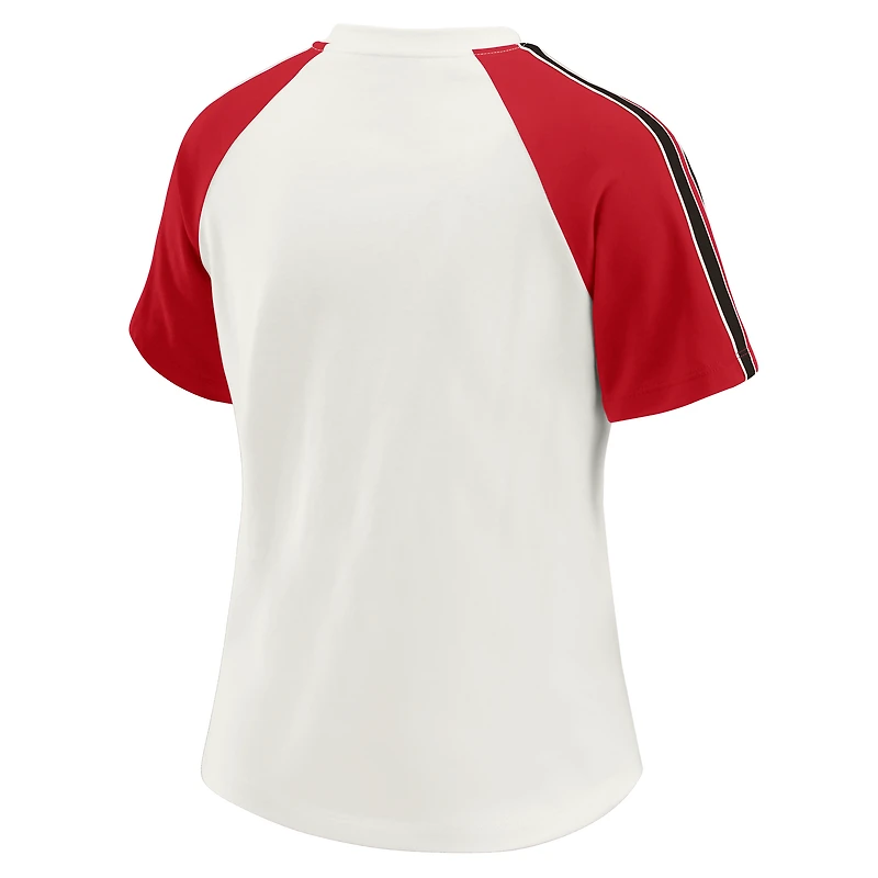 T-shirt raglan blanc à rayures et manches vieillies pour femme WEAR by Erin Andrews des Falcons d'Atlanta