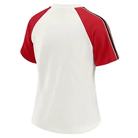 T-shirt raglan blanc à rayures et manches vieillies pour femme WEAR by Erin Andrews des Falcons d'Atlanta