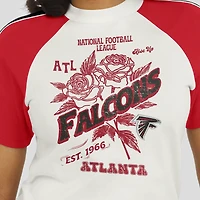 T-shirt raglan blanc à rayures et manches vieillies pour femme WEAR by Erin Andrews des Falcons d'Atlanta