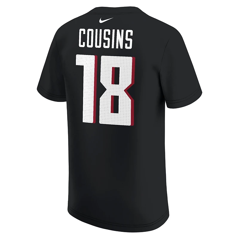 T-shirt noir avec nom et numéro de joueur des Falcons d'Atlanta Nike Kirk Cousins ​​pour jeunes