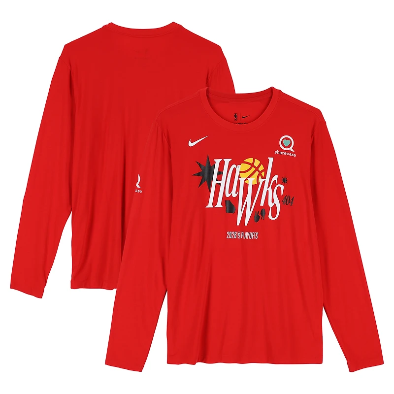 Atlanta Hawks Team-Issued Red Nike Long Sleeve T-Shirt from the 2026 NBA Playoffs - LT
