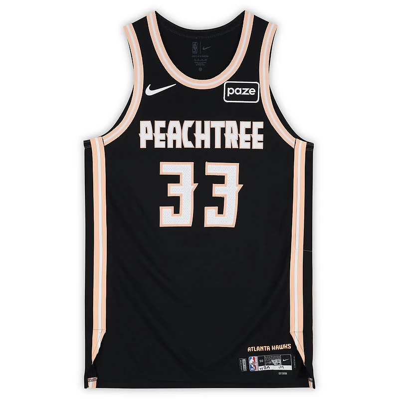 Caleb Houstan Atlanta Hawks Game-Used #33 Black Nike City Edition Jersey vs. Boston Celtics on January 17, 2026 - Size 50+4