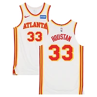 Maillot blanc Nike porté par Caleb Houston (Atlanta Hawks) n° 33 lors du match contre les Brooklyn Nets le 3 avril 2026 - Taille 50+4