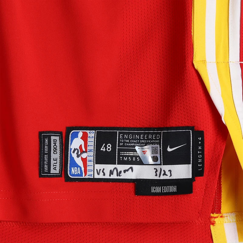 CJ McCollum Atlanta Hawks Game-Used #3 Red Nike Jersey vs. Memphis Grizzlies on March 23, 2026 - Size 48+4
