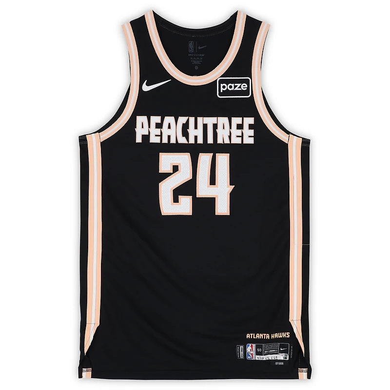 Corey Kispert Atlanta Hawks Game-Used #24 Black Nike City Edition Jersey vs. Cleveland Cavaliers on April 10, 2026 - Size 50+4