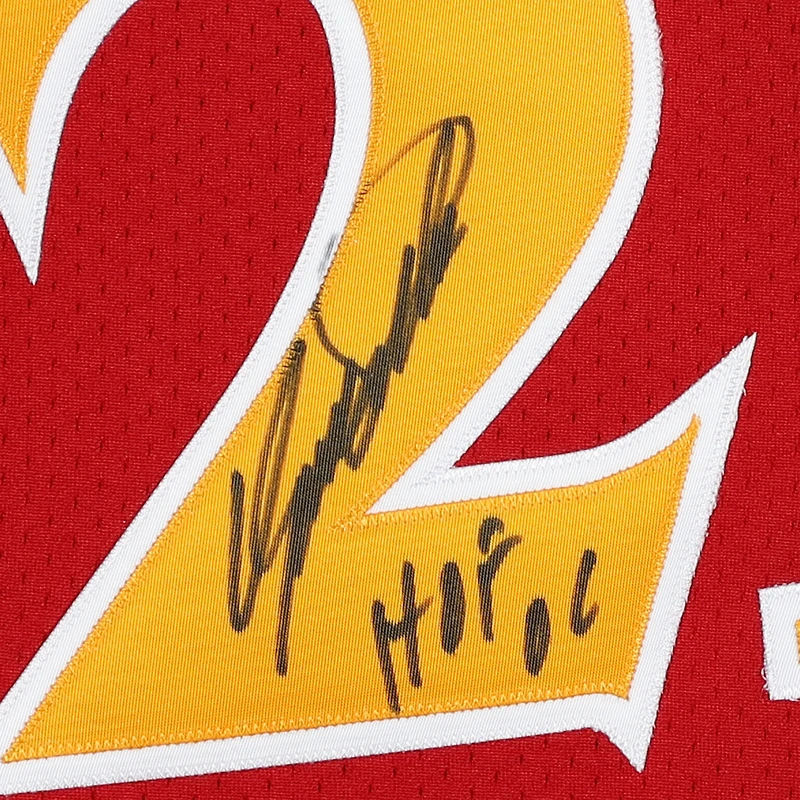 Maillot authentique autographié par Dominique Wilkins Atlanta Hawks avec logo rouge Mitchell et Ness 1986 Hardwood Classic avec inscription « HOF 15 »
