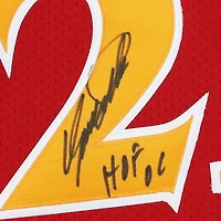 Maillot authentique autographié par Dominique Wilkins Atlanta Hawks avec logo rouge Mitchell et Ness 1986 Hardwood Classic avec inscription « HOF 15 »