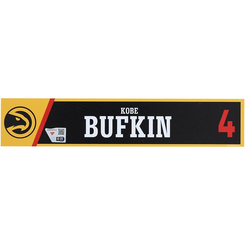 Kobe Bufkin Atlanta Hawks Player-Issued Black Nameplate from the 2024-25 NBA Season 