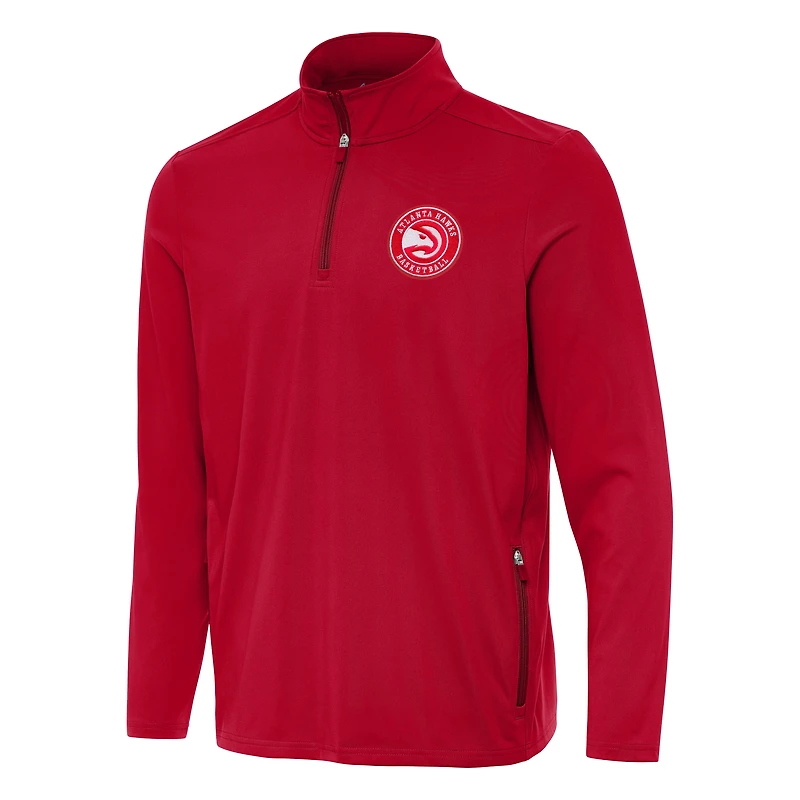 Sweat-shirt à fermeture éclair quart de tour Perilous des Atlanta Hawks d'Antigua Red pour homme