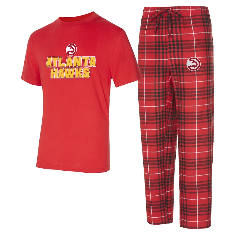 Ensemble de nuit pour homme Concepts Sport rouge/noir Atlanta Hawks Vector avec haut et pantalon en flanelle