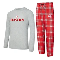 Ensemble t-shirt à manches longues et pantalon carreaux Atlanta Hawks Regulate pour homme, rouge/gris chiné, Concepts Sport