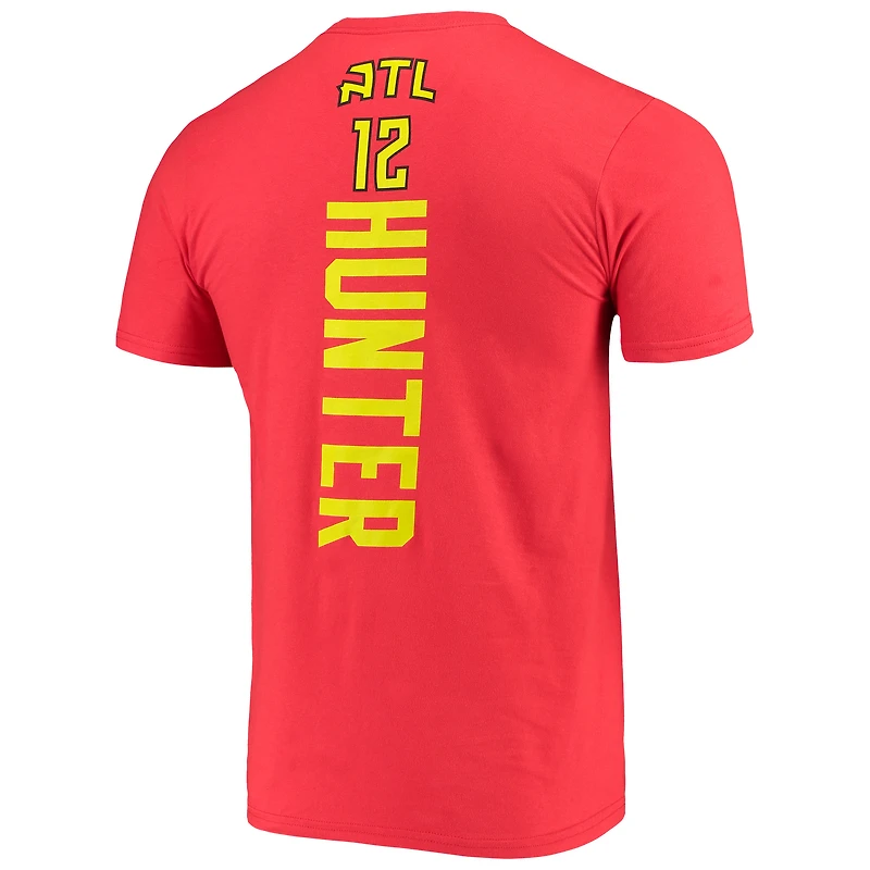 T-shirt rouge avec logo et nom du meneur de jeu Fanatics De'Andre Hunter pour hommes des Hawks d'Atlanta