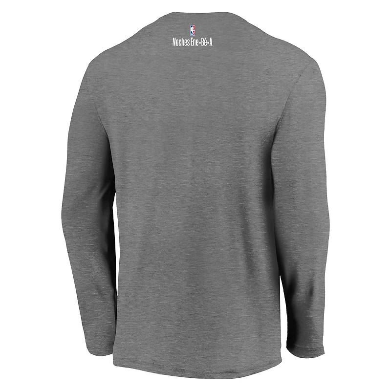 Men's Fanatics Heather Charcoal Atlanta Hawks 2021 Noches Éne-Bé-A Authentic Shooting Long Sleeve T-Shirt