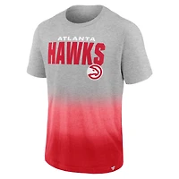 Men's Fanatics Heathered Gray/Red Atlanta Hawks Board Crasher Dip-Dye T-Shirt