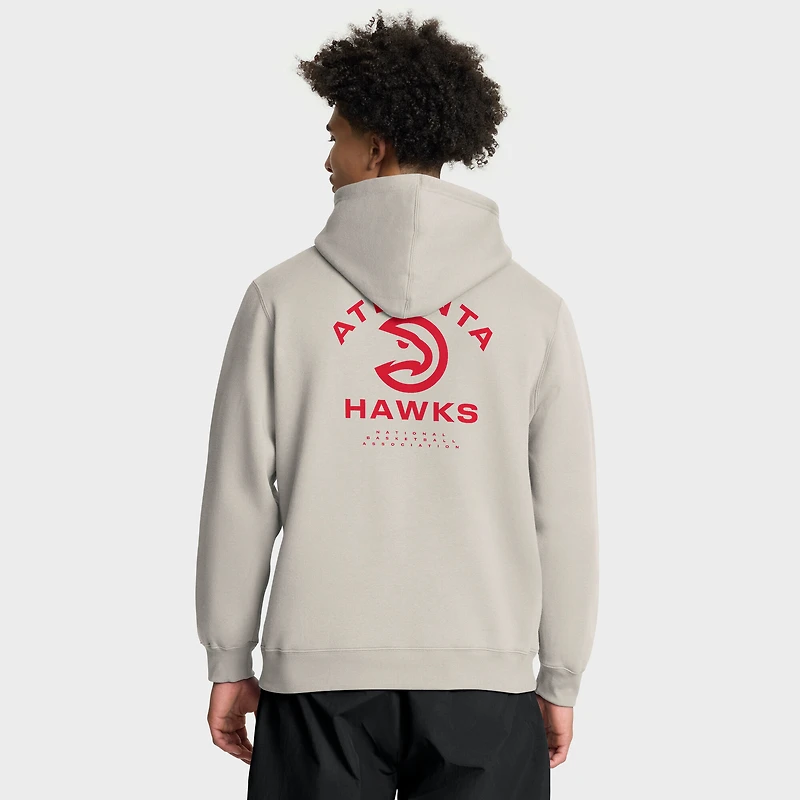 Men's Fanatics Off White Atlanta Hawks Crossover Collection Blocked Shot Premium Pullover Hoodie