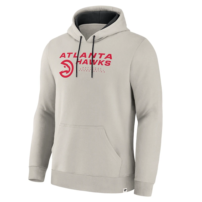 Men's Fanatics Off White Atlanta Hawks Crossover Collection Blocked Shot Premium Pullover Hoodie