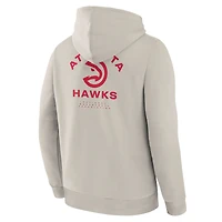 Men's Fanatics Off White Atlanta Hawks Crossover Collection Blocked Shot Premium Pullover Hoodie