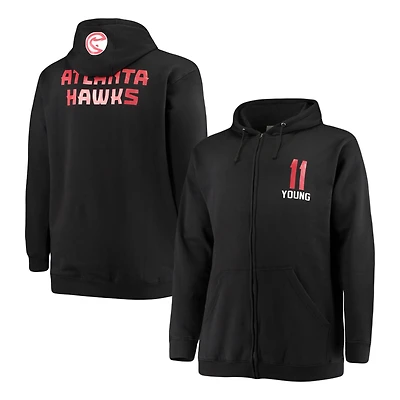 Veste à capuche entièrement zippée pour hommes Fanatics Trae Young Black Atlanta Hawks Big & Tall Player Name Number