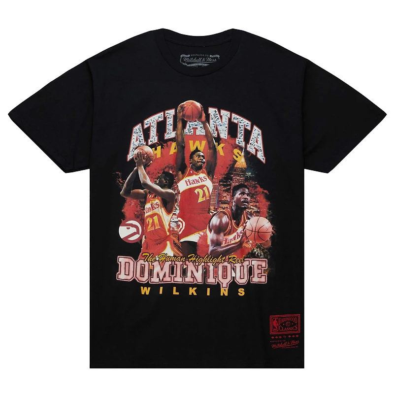 T-shirt pour homme Mitchell & Ness Dominique Wilkins Noir Atlanta Hawks Hardwood Classics Bling Concert Player